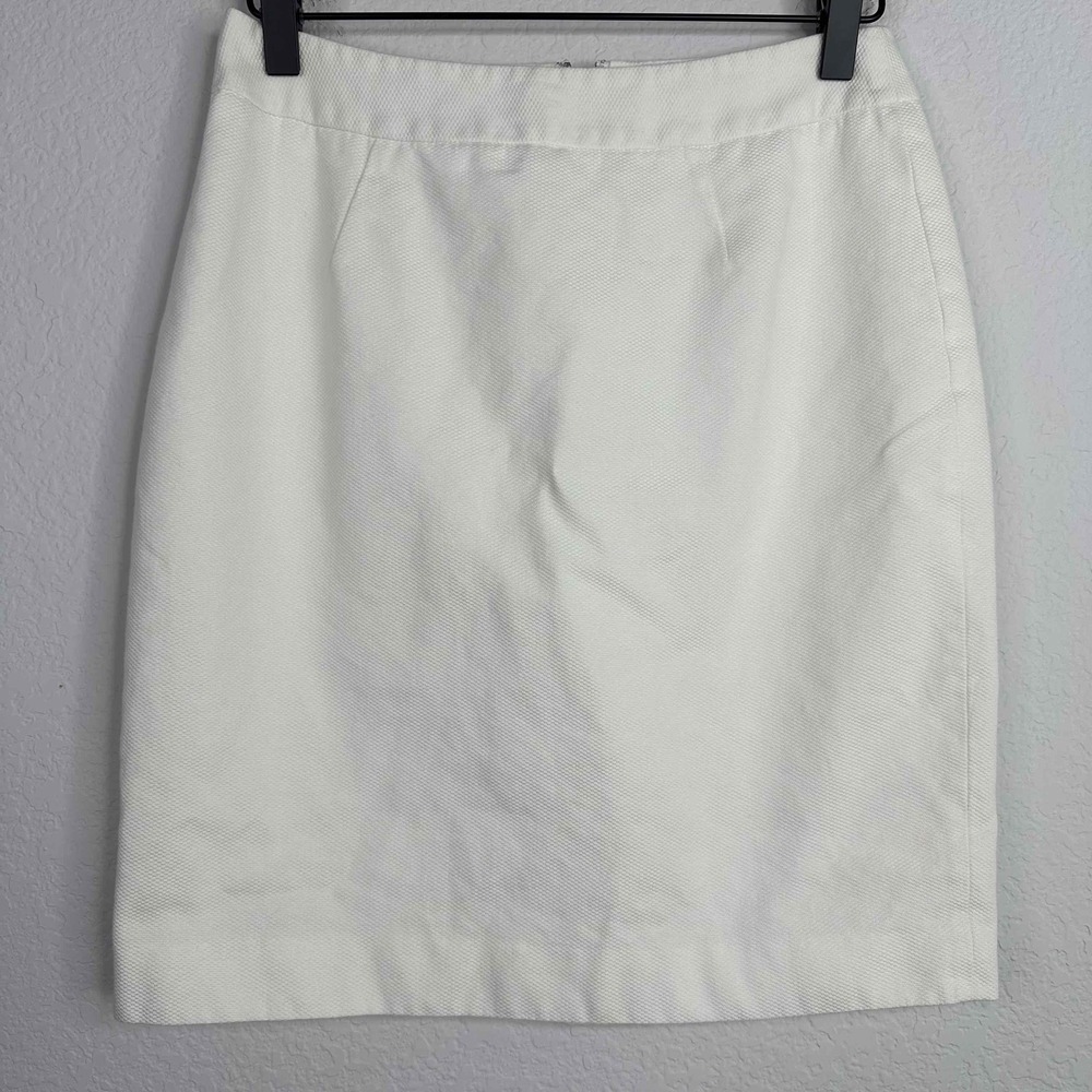 LK Bennett Skirt‎ 4 White Cotton Pencil Preppy Minimalist Neutral Office Career